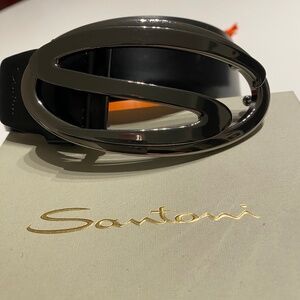 Men's Santoni Leather Logo Belt - Made in Italy